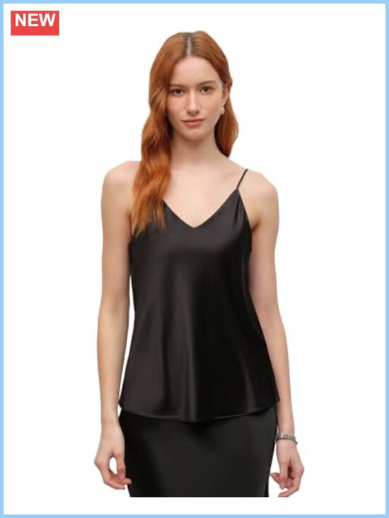 Tops - Silk Camisole V-Neck Sleeveless Loose Fit Loungewear Layering Top